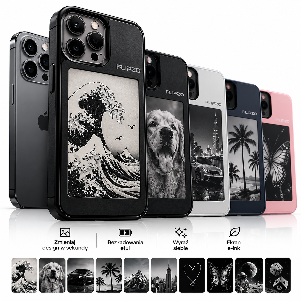 Etui E-Ink NFC ze zmienną grafiką na iPhone 13 Pro Max – 17 Pro Max – zmieniaj wzór z tyłu telefonu